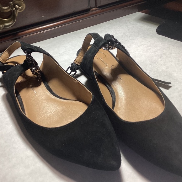 Jessica Simpson black suede flats chain feature design, stunning6/1/2 - Picture 1 of 8